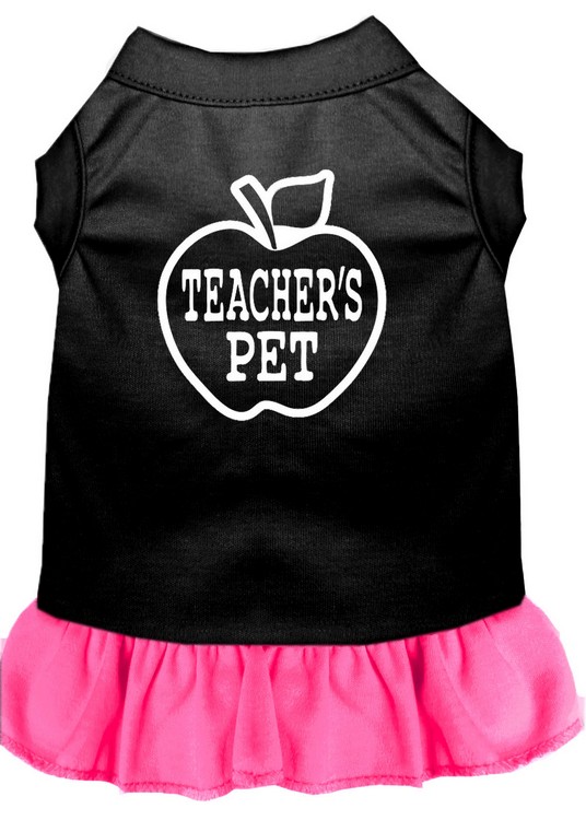 Teachers Pet Screen Print Dress Black with Bright Pink Med